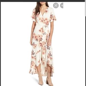 Leith Floral Wrap Dress in Cream and Pink